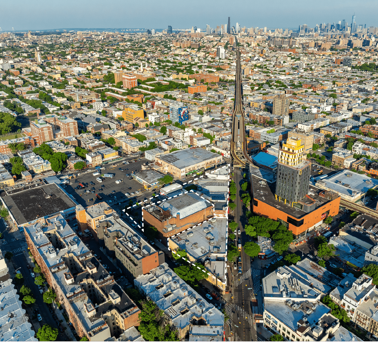 Aerial view of the area with the properties outlined